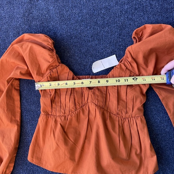 Abercrombie & Fitch Shirt Womens XS Rust Sweetheart Smocked Peplum Puff Sleeve - Picture 7 of 10